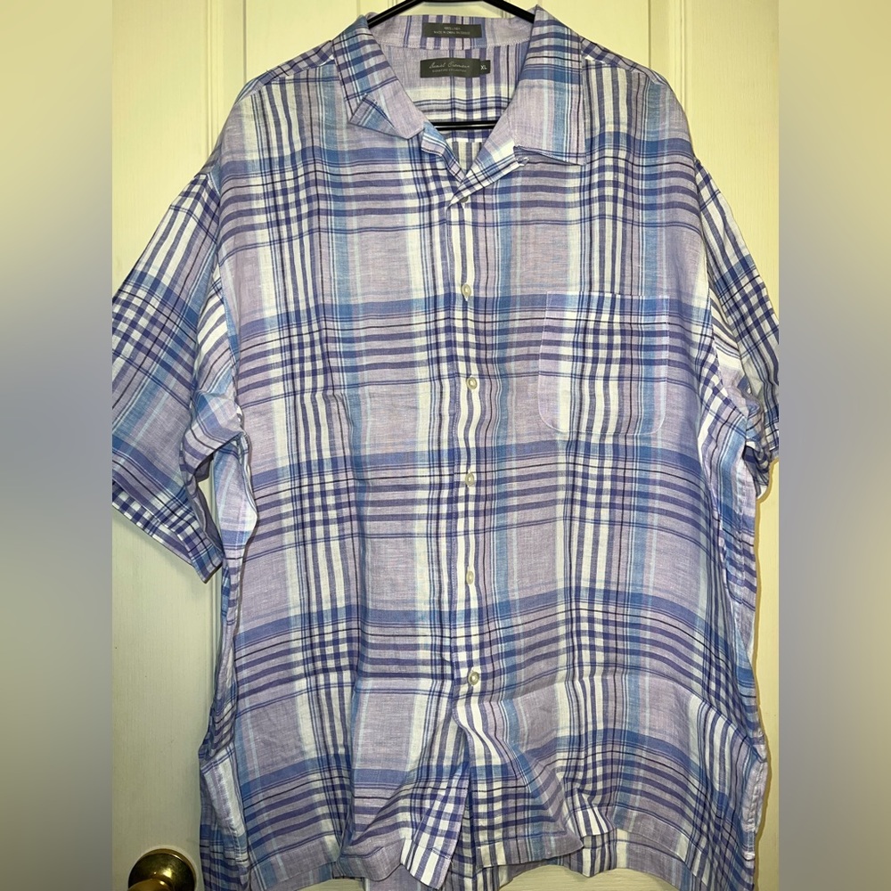 EUC mens Daniel cremieux 100% linen short sleeve button up collard shirt size XL
